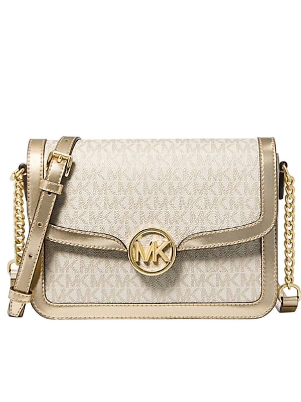 Michael Kors Leida Medium Shoulder Bag Metallic Gold Logo
